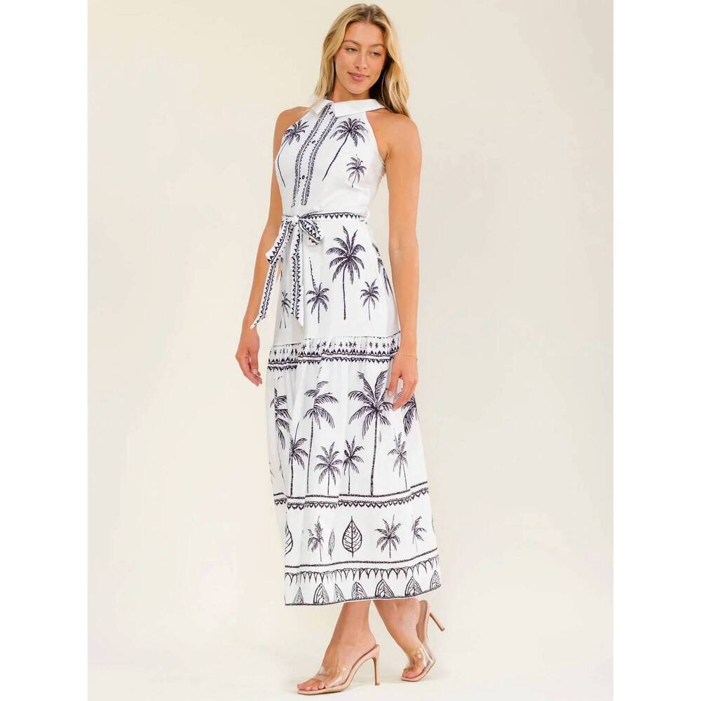 NEW LITTLE SECRET OF MINE sleeveless halter neck maxi dress in tropical mirage
